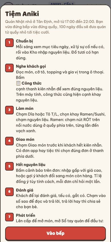 Hướng dẫn chơi Tiệm Aniki trên điện thoại