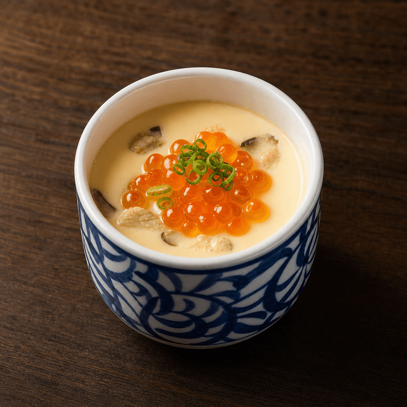 Trứng hấp ikura: chawanmushi phủ trứng cá hồi sang vị